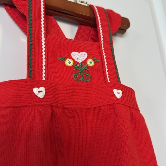 VTG 12m Carters red white heart green stitching baby overall holiday Christmas - Picture 3 of 7